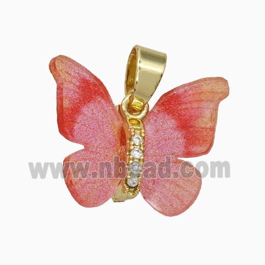 Copper pendant Pave Zircon, Butterfly, Gold Plated