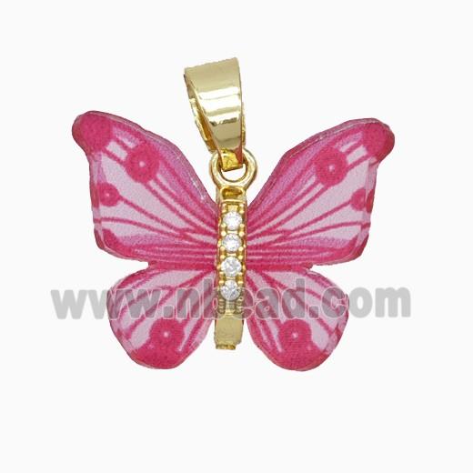Copper pendant Pave Zircon, Butterfly, Gold Plated