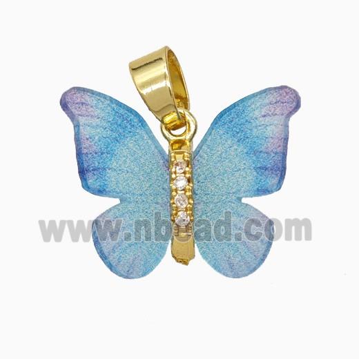 Copper pendant Pave Zircon, Butterfly, Gold Plated