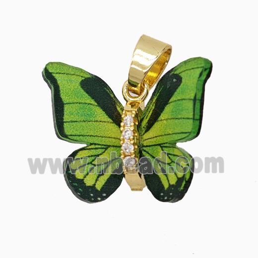 Copper pendant Pave Zircon, Butterfly, Gold Plated