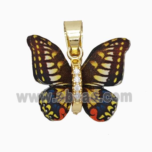 Copper pendant Pave Zircon, Butterfly, Gold Plated