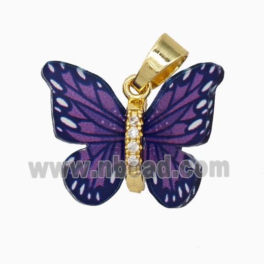 Copper pendant Pave Zircon, Butterfly, Gold Plated