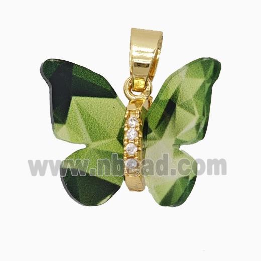 Copper pendant Pave Zircon, Butterfly, Gold Plated