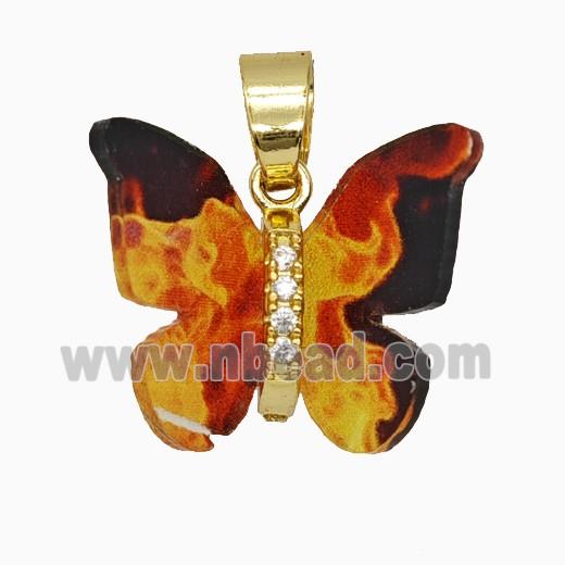 Copper pendant Pave Zircon, Butterfly, Gold Plated