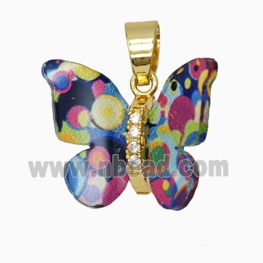 Copper pendant Pave Zircon, Butterfly, Gold Plated