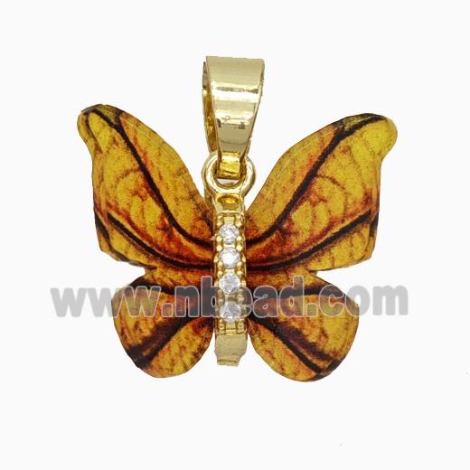 Copper pendant Pave Zircon, Butterfly, Gold Plated