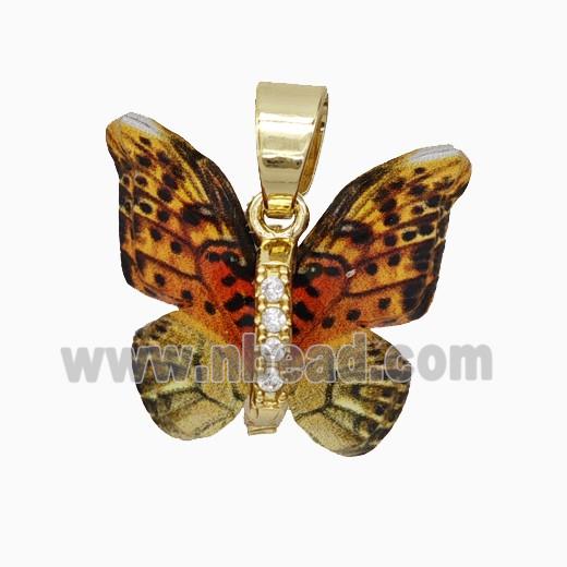 Copper pendant Pave Zircon, Butterfly, Gold Plated