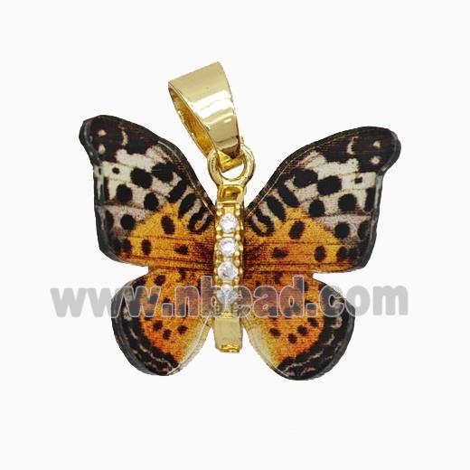Copper pendant Pave Zircon, Butterfly, Gold Plated