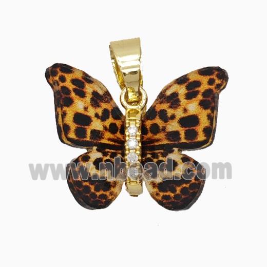 Copper pendant Pave Zircon, Butterfly, Gold Plated