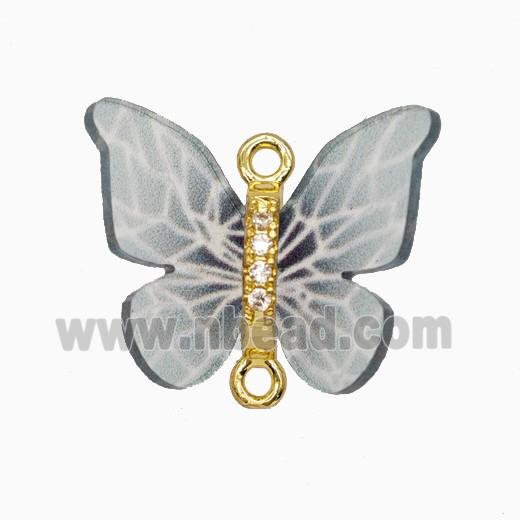 Copper Connector Pave Zircon, Butterfly, Gold Plated
