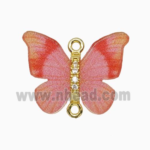 Copper Connector Pave Zircon, Butterfly, Gold Plated