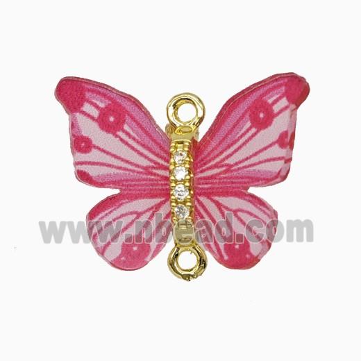Copper Connector Pave Zircon, Butterfly, Gold Plated