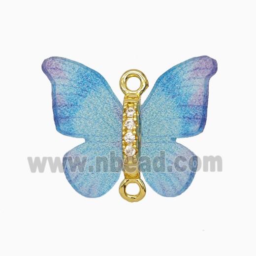 Copper Connector Pave Zircon, Butterfly, Gold Plated