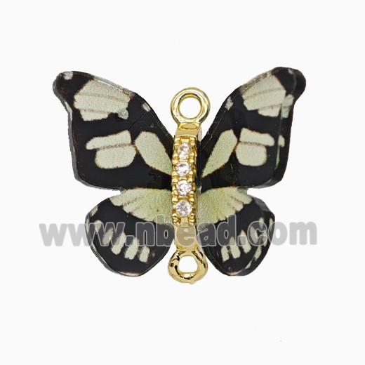 Copper Connector Pave Zircon, Butterfly, Gold Plated