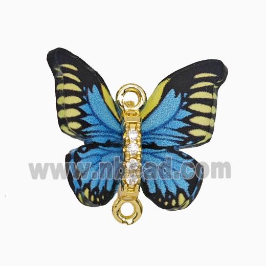 Copper Connector Pave Zircon, Butterfly, Gold Plated