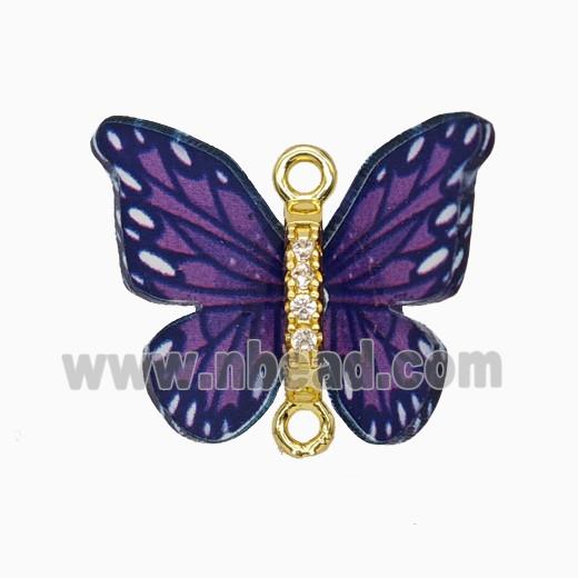 Copper Connector Pave Zircon, Butterfly, Gold Plated
