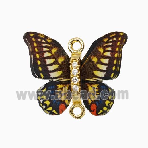Copper Connector Pave Zircon, Butterfly, Gold Plated