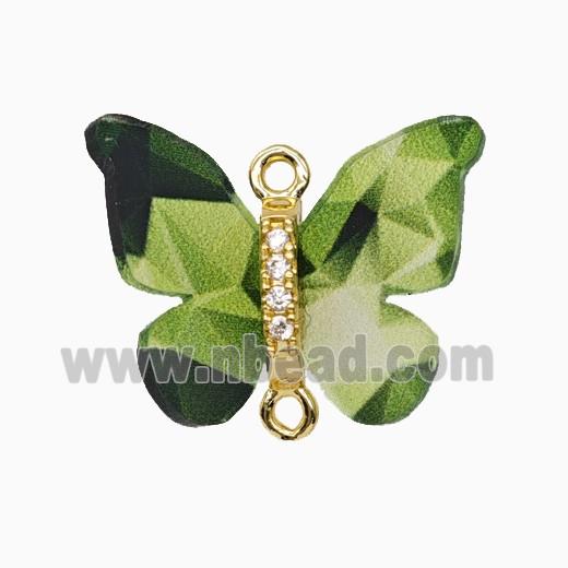Copper Connector Pave Zircon, Butterfly, Gold Plated