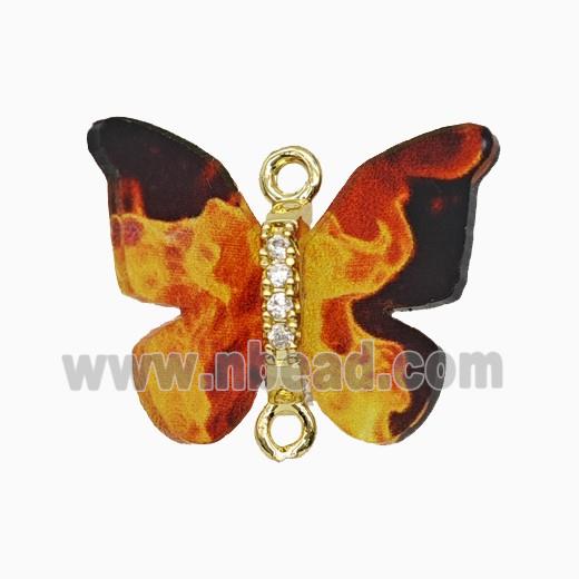 Copper Connector Pave Zircon, Butterfly, Gold Plated