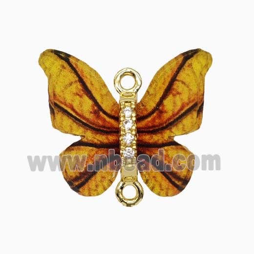 Copper Connector Pave Zircon, Butterfly, Gold Plated