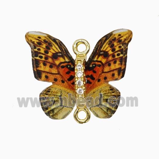 Copper Connector Pave Zircon, Butterfly, Gold Plated