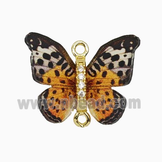 Copper Connector Pave Zircon, Butterfly, Gold Plated
