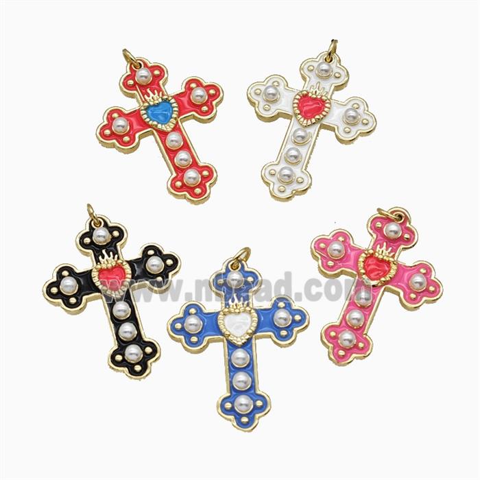 Copper Cross Pendant Pave Resin Enamel Gold Plated Mixed