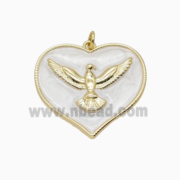 Copper Heart Eagle Pendant White Enamel Gold Plated