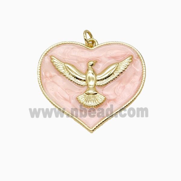 Copper Heart Eagle Pendant Pink Enamel Gold Plated