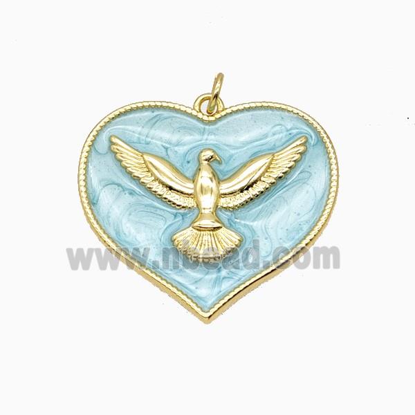 Copper Heart Eagle Pendant Teal Enamel Gold Plated
