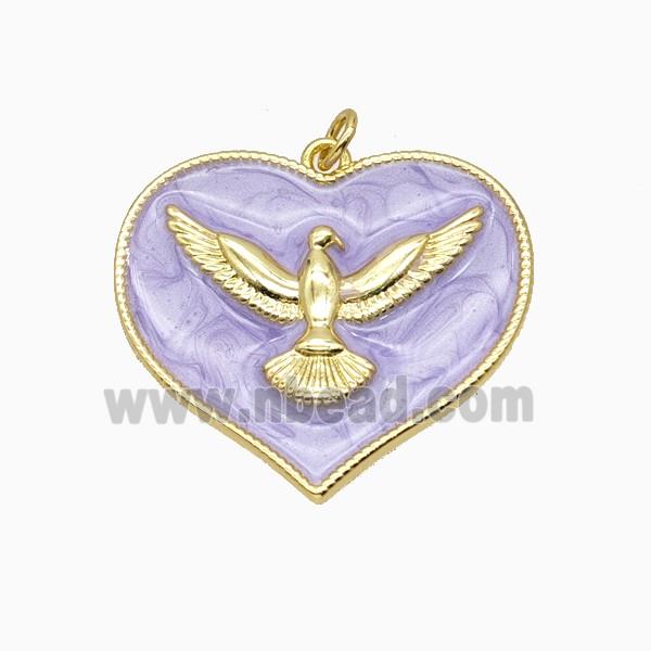 Copper Heart Eagle Pendant Lavender Enamel Gold Plated