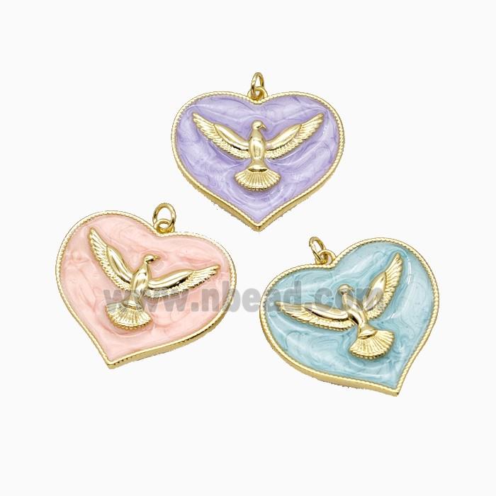 Copper Heart Eagle Pendant Enamel Gold Plated Mixed