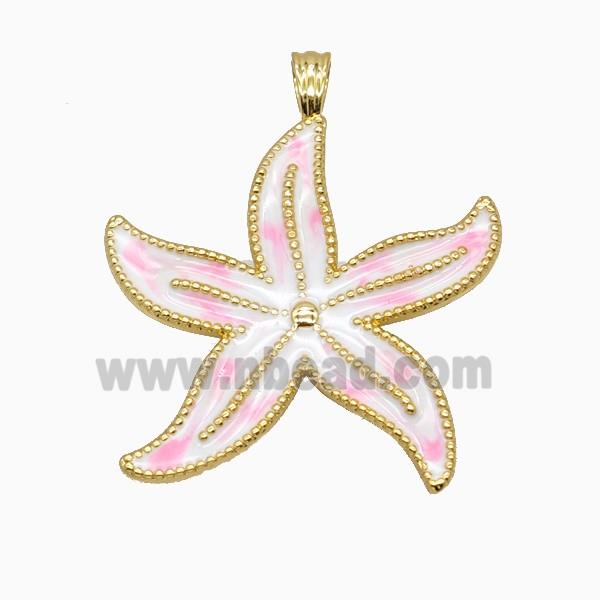 Copper Starfish Pendant Pink Enamel Gold Plated