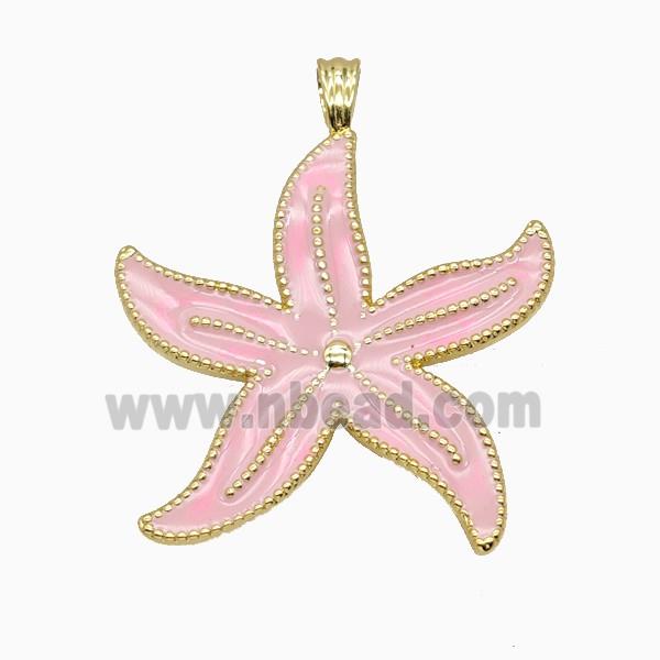 Copper Starfish Pendant WPink hite Enamel Gold Plated