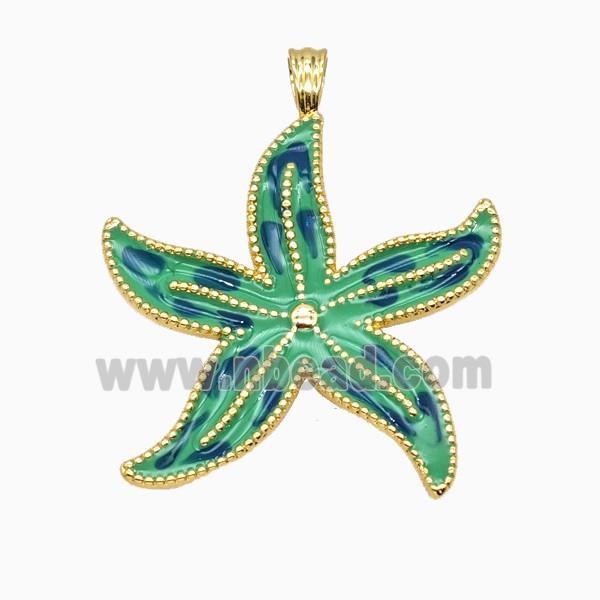 Copper Starfish Pendant Green Enamel Gold Plated