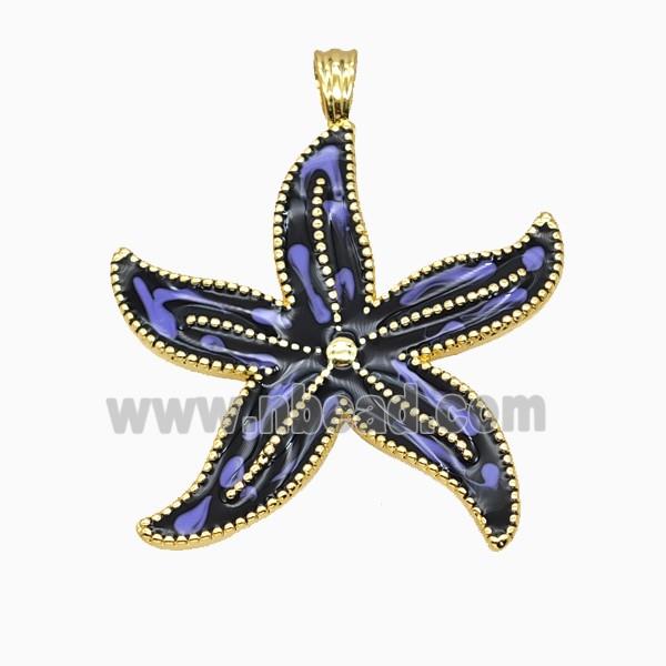 Copper Starfish Pendant Black Lavender Enamel Gold Plated