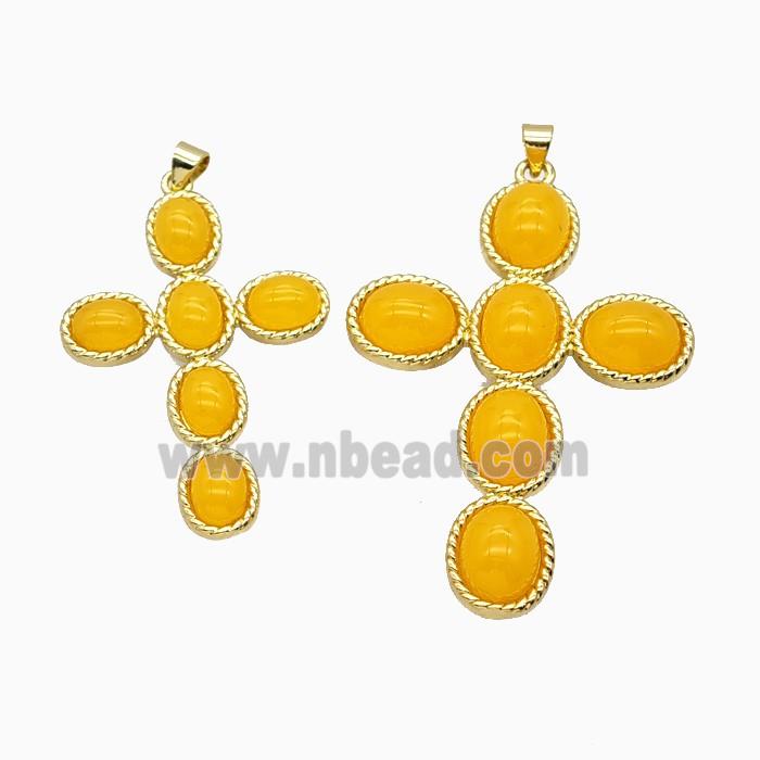 Copper Cross PEndant Pave Golden Catseye Glass Gold Plated