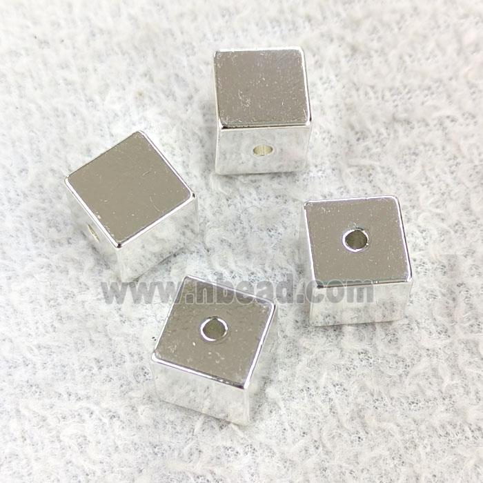 Copper Cube Beads Shiny Silver