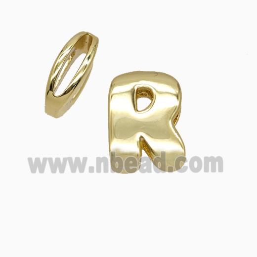 Copper Letter-R Beads Flat Hole Gold Plated
