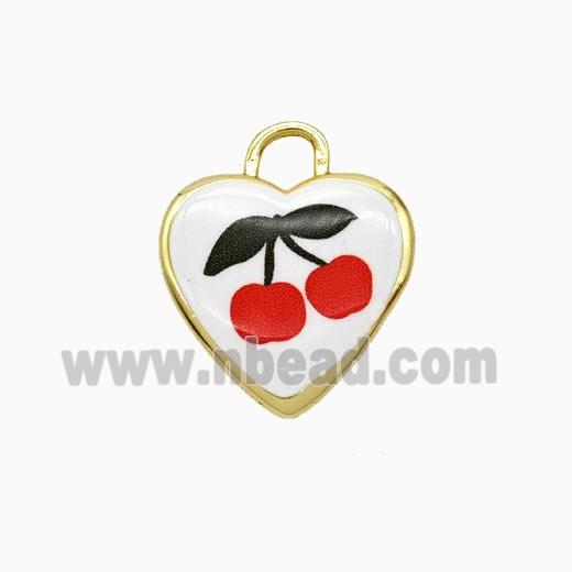 Copper Heart Pendant Painted Cherry Gold Plated