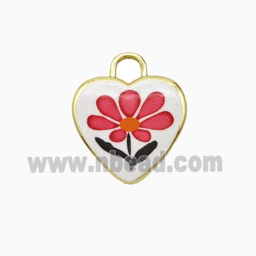 Copper Heart Pendant Painted Flower Gold Plated