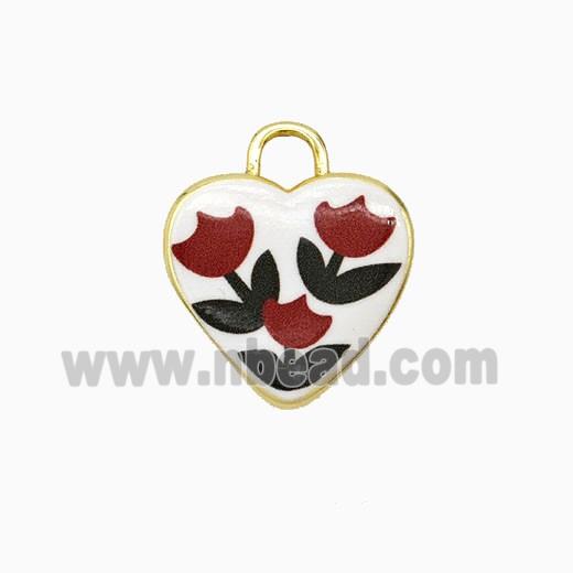Copper Heart Pendant Painted Flower Gold Plated