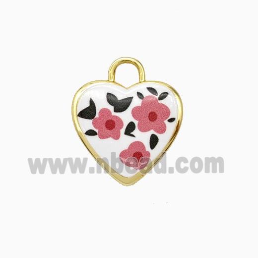 Copper Heart Pendant Painted Flower Gold Plated