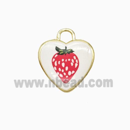 Copper Heart Pendant Painted Strawberry Gold Plated