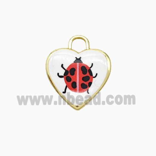 Copper Heart Pendant Painted Ladybug Gold Plated