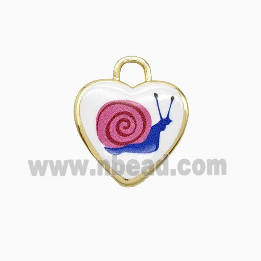 Copper Heart Pendant Painted Snail Gold Plated