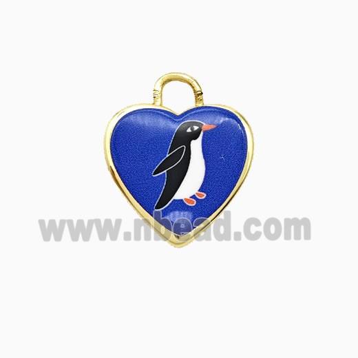 Copper Heart Pendant Painted Penguin Gold Plated