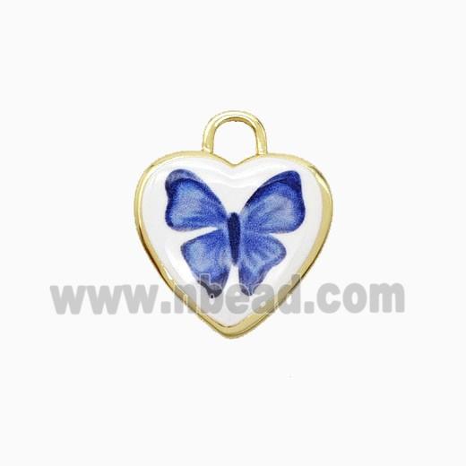 Copper Heart Pendant Painted Butterfly Gold Plated