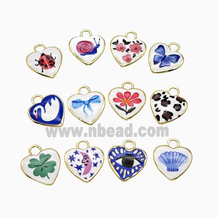 Copper Heart Pendant Painted Gold Plated Mixed