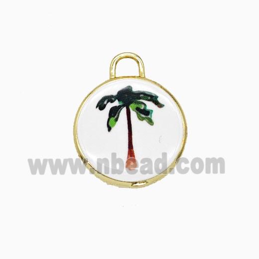 Copper Circle Pendant Painted Coconut Tree Gold Plated